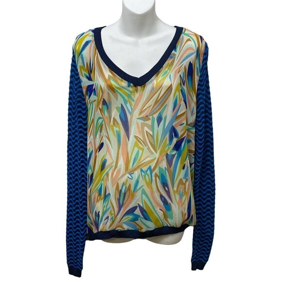 MISSONI for Target Womens Top L/XL Blue Print Blouse with Knit Back - Picture 4 of 13